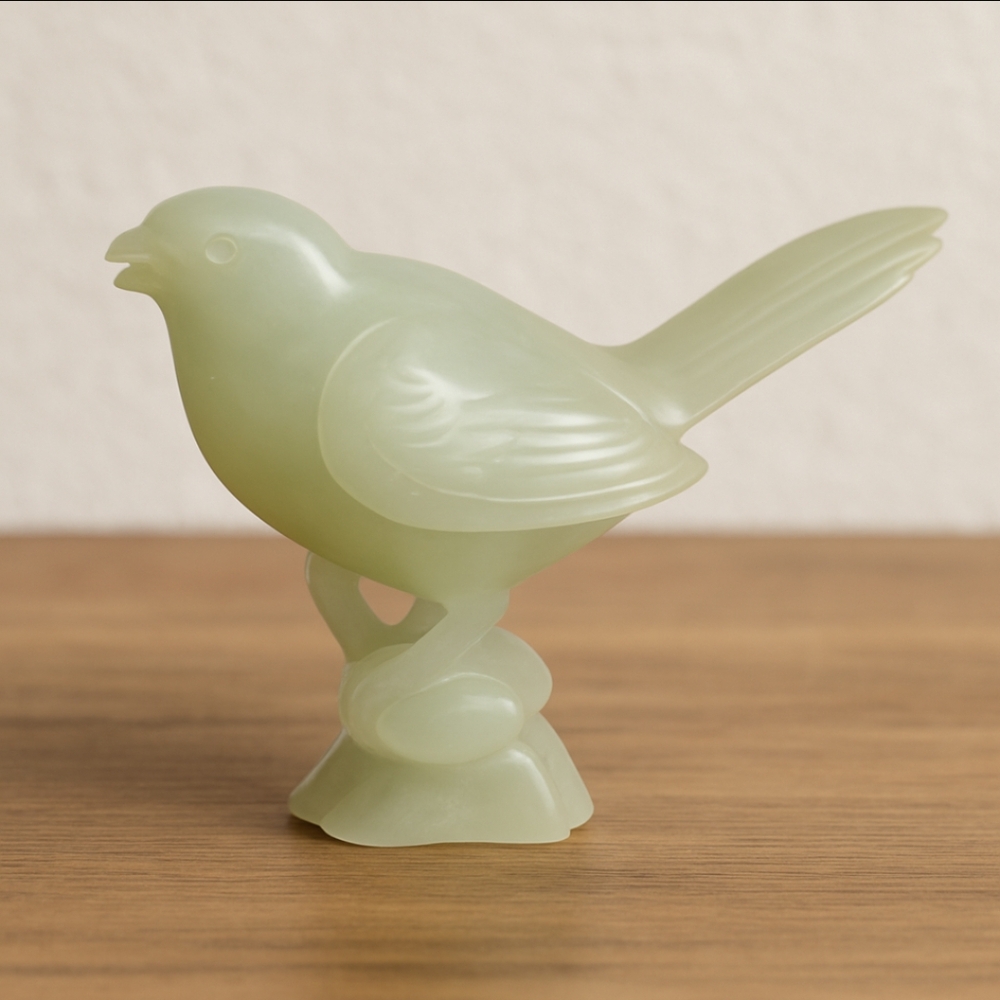 Vintage Mid-Century Carved Jade Bird Figurine (1960s–70s)
